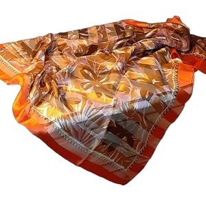 Fancy SILK Scarf Wrap 34" Large Size Neutral Brown Orange Vintage